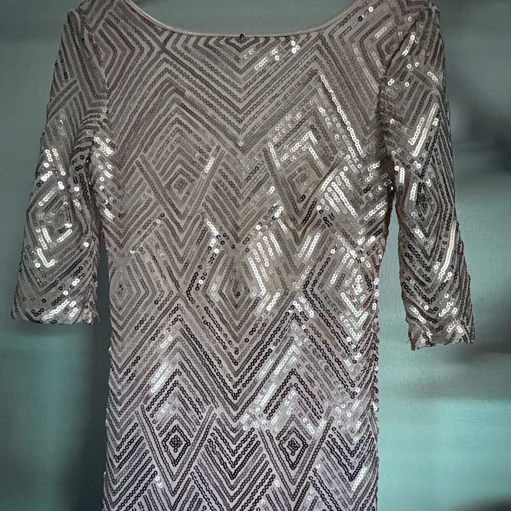 City Triangles Silver Sequin Long Sleeve Dress